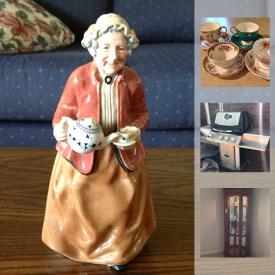 MaxSold Auction: This online auction features Royal Doulton figurine, Denby Dishes, Cups and saucers, Wood Table, Pen And Ink Artwork, Gibbard Buffet, Rocking Chair, Enamel roasting pan, Napoleon Barbecue, and much more!