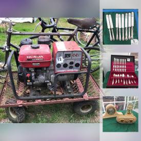 MaxSold Auction: This online auction features Vintage green glass, men's and women's clothes, shoes, ties, scarfs, including a raccoon coat, Sterling Silver flatware, bikes including a Bianchi Volpe Racing bike, yard tools, refrigerator, generator and much more!