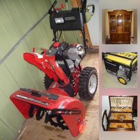 MaxSold Auction: This online auction features mirrors, lamps, wall art, china, linens, books, board games, luggage, sewing machine, barbecue, outdoor furniture, golf clubs, tools, snowblower, and much more!