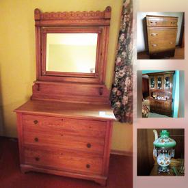 MaxSold Auction: This online auction features ANTIQUE: Dresser with mirror, two rockers. VINTAGE: 1930's china cabinet; waterfall vanity and chest; FINDLEY CONDOR stove; 60's kitchen table; 2 Admiral stereo consoles, Viking table top radio; Pyrex; lighting; Singer in cabinet sewing machine; LP's; exercise equipment. HEINTZMAN UPRIGHT PIANO. CHINA: Sovereign Potters, Czech "Bridal Rose", Myott "Swing Time" dishes; Haviland Bavaria service for 8 and serving pieces; Johnson Bros "Friendly Village" tea set. Full length mink. Handmade afghans. RECREATIONAL: Full length pool table and accessories. SPORTING GOODS: 3 set golf clubs, bags, push cart, Cross county skis - Passavant 81" and Skan Loipe 76", Ladies Raleigh 3-speed bicycle. Lawn and garden. Tools. COLLECTIBLE: Plates and much more!