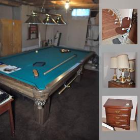 MaxSold Auction: This online auction features a Dufferin pool table, an antique German zither, collectibles such as Royal Doulton figures, Hummel plates, crystal ware, and Bavarian china, furniture such as a 9 drawer dresser, bedside tables, an upholstered sofa, and a dining table with chairs, tools such as a Makita saw, a pressure washer, and hand tools, art such as framed prints, paintings on board, and German decor, a 48” Insignia TV, a GE microwave, vintage stereo equipment, a Kelvinator freezer, a sausage press, a meat grinder, books, office supplies, table lamps, linens, home health aids, bar ware, glassware, and much more!
