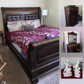 MaxSold Auction: This online auction features glass and metal side tables, entry table, coffee table, leatherette table chairs, round table, bedframe, dresser, king sized bedding, vintage cassette radio stereo, mini fridge, clay angel flowerbowl, glassware, decor and much more!