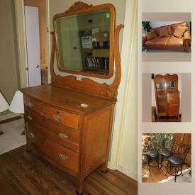 MaxSold Auction: This online auction features outdoor furniture such as patio chairs, propane fire table, folding beach chairs, furniture such as vintage maple dresser, dresser with mirror, wall unit-style wood desk, armoire, round table, sleeper sofa, antique side-by-side secretary, leather sofa, leather ottoman, leather Lay-Z-Boy, electronics such as Sony DVD player, Acer computer monitor, Logitech sound system, HP printer, Wii console, Japanese art and memorabilia such as hoari, obi, decor, watercolours, film and photography items such as Kodak projector, Velbon tripod, vintage glass slides, Sony camera, Canon camera, sporting equipment such as Calypso bicycle, Trek bicycle, USKidsGolf bag, Kaften caddy, TalorMade clubs, camping tent, fishing rods, reels, tether ball pole, exercise equipment such as HealthRider's Total Body machine, exercise ball, and much more!