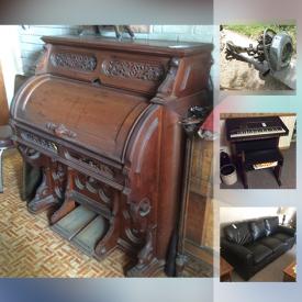 MaxSold Auction: This online auction features a galvanized ah sifter, antique pump organ, gingerbread mantel clock, jugs and Crocks, Vintage Stand ashtray, Vintage bicycles, and much more!