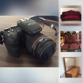 MaxSold Auction: This online auction features Samsonite Tripod, Kaiser camera holder, camcorder, Canon Powershot, coffee and tea set, 83 piece china set, Royal Doulton Figurine, Samsung TV, vacuum, tallboy, area rugs, and much more!