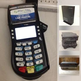 MaxSold Auction: This online auction features Verifone Portable Debit Machine, Dirt Devil Featherlite Vacuum, JVC M630 Stereo System, Apple IPOD A1121 portable Speaker, Side Tables, Receipt Paper Rolls, and much more!