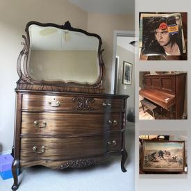 MaxSold Auction: This online auction features Signed Print, Love Seat, Occasional Chair, Vintage Doll House, Lazy Boy sectional, LPs, Piano, Vintage Chest Of Drawers With Mirror, and much more!