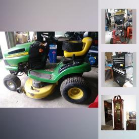 MaxSold Auction: This online auction features LAWN AND GARDEN: JOHN DEERE RIDING LAWN MOWER, Toro recycling lawn mower, MTD SNOWBLOWER, Westinghouse generator, yard tools, ladders. NEW STEEL WOOD BURNING STOVE AND CHIMNEY EXHAUST. APPLIANCES: LG WASHER AND DRYER, KitchenAid dishwasher and fridge, NIB Air Conditioner. STERLING SILVER: 56 pieces Frank Whiting flatware, weighted candlesticks, bowl. JEWELRY: Signed Native American Squash Blossom necklace, sterling silver and 14K gold pieces, costume, and watches. FURNITURE: American Drew dining room suite - china cabinet, buffet, table and chairs; Basic Witz bedroom suite; LaZBoy sofas and ottoman and more! Conn organ and Leslie organ speaker. Howard MIller grandfather clock as well as a Ingraham floor clock. ELECTRONICS: Stereos including a vintage console, TV's; Dell desk top computer as well as a vintage Smith Corona word processor; vintage Singer sewing machine in wooden case, Riccoh sewing machine. COLLECTIBLE: HORSE - ART, DECOR PLATES, LAMPS, FIGURINES; Goebel plates; Lane birds; dolls; steins. HOME HEALTH CARE: Mobility Scooter, Invacare hospital bed, 2 Bruno stair chairlifts. Small appliances: Several NIB rug shampooers. HORSE TACK - Englsh and Western saddles, bridals and much more!