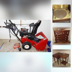 MaxSold Auction: This online auction features furniture such as a metal cabinet, oak coffee table, Statton side tables, matching chairs, four poster beds, trunks, side tables, desk, benches, drop leaf table, antique dresser and more, area rugs, Nordic Track machine, slotcar racetracks, quilting supplies and fabric materials, sporting goods, kerosene heater, outdoor furniture, Lionel trains, jewelry, signed art, music boxes, Baldwin brass, fireplace tools, chest freezer, cookware, kitchenware and other kitchen and serving items, tools, snowblower and much more!