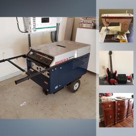 MaxSold Auction: This online auction features vintage furniture, china cabinet, Mahogany coffee table, generator, refrigerator, coffee makers, stereos, books, TV stand, hats, glassware, crystal, art, table linens, kitchen table and chairs, glass canisters and other kitchen items, Singer sewing machine in cabinet, silverplate, china, electric guitar, amp and much more!