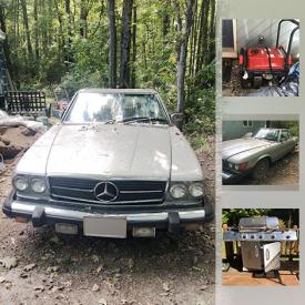 MaxSold Auction: This online auction features Stair Lift Chair, Briggs and Stratton Generator, Solid Wood Ethan Allan Hutch, 1981 Mercedes 380 SL Hard Top Convertible, Black and Decker 13 amp electric push lawnmower, Howard Miller Clock, Keurig Coffee Maker, Rocking Chairs, Kenmore Grill, Dresser made by Sumter Cabinet Co, Sleeper Sofa, and much more!