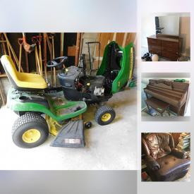 MaxSold Auction: This online auction features a riding lawnmower, piano and bench, dining table, sofa bed, carpets, TV, wall units, shoes, axle stands, snowblower, tools, sewing machine, gas lawnmower, shovels, leather couch, assorted chairs, electronics, tables, cameras and tripod, chairs, sports items and much more!