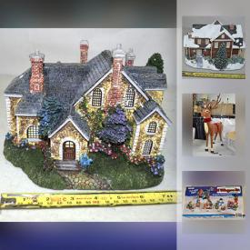 MaxSold Auction: This online auction features Christmas decor such as garland, string lights, window silhouettes, swag, garland, ribbon, animated lawn decor, Emerald Isle Village figurine items, Holiday decor plates, Thomas Kinkade Winter Memories ornaments, holiday-themed silk flowers, Thomas Kinkade's Woodland Retreats figures, tree ornaments, Christmas themed servingware, Precious Moments figures, storage items such as Rubbermaid jumbo containers and rolling tree storage bags, and much more!