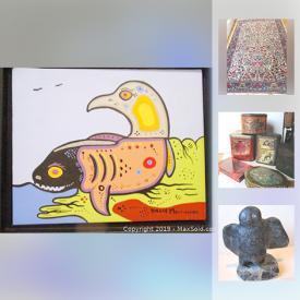 MaxSold Auction: This auction features Original East Coast Artwork, 1988 MGM TURNER MTC PRC Wizard Of Oz Action Figures, PEZ Dispensers, Inuit Stone Carving, Persian Kerman Rug, Bronze of Canadian Icon Terry Fox, LPs, 1950's Soft Rubber/Plastic Popeye, Antique & Vintage Tin Collection, coins, Silver Eagle Ingots, Sterling Silver Candle Holders and much more!