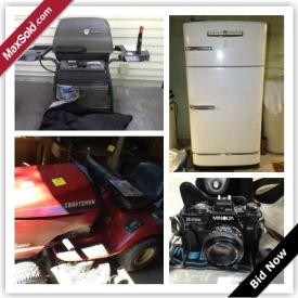 MaxSold Auction: This auction features Craftsman Lawn Tractor, Riding Mower Steel Trailer Attachment, Kenmore Propane Gas Grill With Side Burner, Pfaltzgraff Dinner Set, Framed Puzzles, kitchen items, Hoover Wind Tunnel Vac, books, dehumidifier, Vintage GE Refrigerator, Kenmore 80 Series Top Load Washer, Kenmore Electric Dryer, cameras, Wood Drafting Desk, Kenmore Elite Upright Freezer, and more!