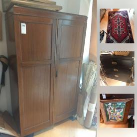 MaxSold Auction: This online auction features an Asian screen divider, sterling silver, armoire, campaign style chest, art, books, humidor, towel rack, decanters, opera glasses, lidded boxes, decor items, area rugs, poker set, display cases, coffee table, silverplate, Murano glass horse and much more!