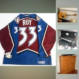 MaxSold Auction: This online auction includes player piano with scrolls, autographed guitar display, sports memorabilia such as autographed jerseys from Patrick Roy, Martin Brodeur, and Eric Lindros with COA, autographed hockey pucks with COA, and signed photos with COA, collectibles such as Canadian and US stamps, Canadian currency, and hockey cards, furniture such as king size sleigh bed, wooden armoire, and wooden dressers, art such as original oil on canvas, and framed prints, men’s wet suits, jackets, and shirts, glassware, Android tablet and much more!