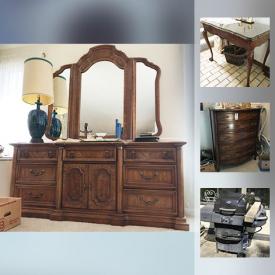 MaxSold Auction: This online auction features Furniture - MCM END TABLES AND FLOOR LAMP; VINTAGE TABLE WITH TWO LEAVES; Bedroom - Stanley suite and Broyhill pieces. Brass decor, lamps. ANTIQUE: Dressing table.
COLLECTIBLE: Portmeirion "Botanic Garden" vase; ART GLASS VASE; ship clock; LP's; Bossons; comics. VINTAGE: WASHBOARD. APPLIANCES: Woods upright freezer. ELECTRONICS: Stereo components, Sony Trinitron TV. MInk Jacket. TOOLS. YARD AND GARDEN: Power and hand tools. OUTDOORS: Grillmate BBQ; Aluminum extension ladder. HANDMADE: Framed needlepoint and much more!