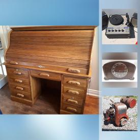 MaxSold Auction: This online auction features ELECTRONICS: Stereo components, Atari 2600 with accessories and games, scanner. VIDEO/PROJECTOR/CAMERA. COLLECTIBLE: Eggs; rocks/minerals; LP's/78's; Cards - Looney Tunes baseball, Magic, Yu-Gi-Oh; Ephermera; Coins; STAR WARS. ANTIQUE: Copper still, padlock with key. ART: Movie posters, limited edition, originals, 2 HOSELTON SCULPTURES. HORSE TACK: Griffiths English saddle with stirrups and leathers. GLASS: Barware, MCM art glass. YARD AND GARDEN. JEWELRY. TOOLS. FURNITURE: OAK ROLL TOP DESK, Whittington Furniture Co. sofas. And much more!