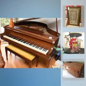 MaxSold Auction: This online auction features an Aeloin baby grand piano. COLLECTIBLE: Asian decor - Japanese dolls, vintage Cinnabar, Satsuma, cloisonne pieces, Asian hand-painted sink, needlework, Chinese abacus, dining table and 6 chairs with an Asian look. FURNITURE: Stanley desk and chairs, child-size bentwood rocker. ART: Box framed Venetian masks, Batiks, Asian. ELECTRONICS: Sony audio and visual components. CHINA. GLASS/CRYSTAL: Dishes and serving pieces. VINTAGE: Singer sewing machine in cabinet. JEWELRY: Mexican silver and costume. Evening bags and much more!