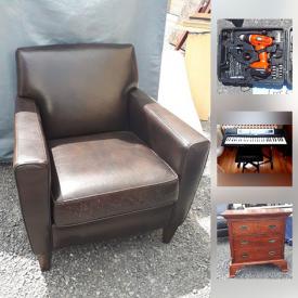 MaxSold Auction: This auction features Dresser, Area Rug, Leather Chair, bedside table, Ikea Bedframe, Jewelry Stand, Feather Bed Topper, Power Drill, Anti-Gravity Chair, Closet Organizer, Lamps, Baskets and much more!