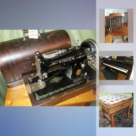 MaxSold Auction: This auction features baby grand piano, side tables, L. Hitchcock Rocking Chair, Antique Singer Sewing Machines, Schola Kiln, Kenmore Elite Dishwasher, Pine Dining Table, Vintage Rocking Chair, Antique Wringer, Bike and much more!