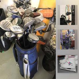 MaxSold Auction: This auction features sports equipment including golf bag and clubs, Snowboards, Wakeboard, Atomic Cross Country Skis, Golf Trolley, skateboards, Tennis Rackets, Alcon size two girls hiking boot, HO! Snowshoes, Curling Brooms, skates, Vans Women's Snowmobile Boots, Boxing Gloves and much more!