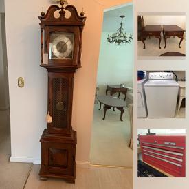 MaxSold Auction: This auction features Lenox Figurines, Floor Steamers, Wooden Console, J.B. Van Sciver Dresser, curio cabinet, End Tables, Wood Coffee Table, Weighted Sterling Candle Holders, Wooden buffet, Sonyo 33" TV, Abel Cottey Grandfather Clock, Lenox Ginger Jar, Craftsman Tool Boxes and much more!