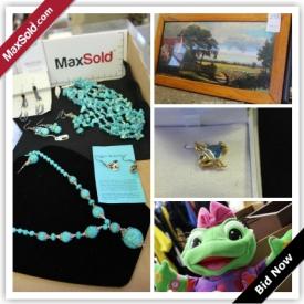 MaxSold Auction: This auction features turquoise and kokopelli, jewelry, dry suit, cash register, high chair, vintage toys, video discs, coke and vintage table, figurines, plant stands, VHS movies, magazines, books, electronic games, and much more!