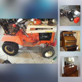 MaxSold Auction: This online auction features a lawn tractor, a snowblower, tools, furniture such as a vintage patio set, deck chairs, bench, vintage dresser, shelf, rocking chair, carts, small wardrobe, coffee table, display cabinet and more, outdoor items, wheelbarrow, cleaners, cash register, figurines, decanters, art, china, lamps, license plates, collectibles, barware and much more!