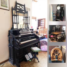 MaxSold Auction: This online auction features a Victorian Eastlake Organ, vintage lace and linens, music boxes, a Chinese black lacquer moon screen, a large assortment of Asian black lacquer furniture and much more!
