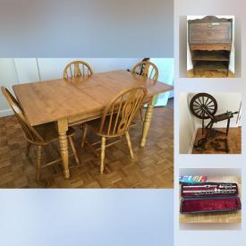 MaxSold Auction: This auction features Haviland Limoges, France Dinnerware, Wedgwood Pitchers, Royal Crown Derby, Hammersley China, Henckel knives, silver plate, Microwave, Tea Wagon, Ladies Fur Jacket, Wood Secretary Desk, Sterling Silver and much more!