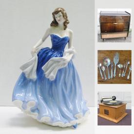 MaxSold Auction: This online auction features Royal Doulton Figurines, China including Aynsley, Royal Worcester, and Noritake, Sterling Silver jewelry, antique trinket boxes, vintage hats, antique Victorian fairings, Pyrex Delphine Dishes, antique lap desk, Slag glass table lamp, NHL table top hockey game, Robert Bateman Limited Edition Prints, Art Deco mantel Clock, Antique Moritz Zdekauer Tray, brass jelly pots, smokers cabinet, antique scales, Bone China teacups, vintage wall sconces, German carriage clock, vintage bridge lamps, brass boot jack, men’s cowboy boots, vintage wooden pop crates, vintage Lenten banks, mother of Pearl dessert forks, vintage flour canister, large antique tins, assorted vintage and antique prints, Sterling Silver Hand Mirrors, brushes and combs, costume jewelry, vintage doll houses, antique scythe, vintage toasters, and much more!