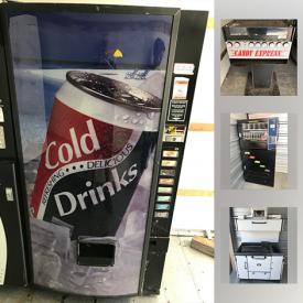 MaxSold Auction: This online auction features Vending machines including pop machine, Snack Machine, Coffee Machine also features Antique Cast Iron Stove and much more!