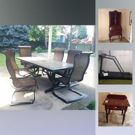 MaxSold Auction: This online auction features outdoor furniture such as patio table and chairs, kitchen appliances such as Keurig machine and Kenmore coffee maker, furniture such as dining room table, dining chairs, china cabinet and hutch, sofa, easy chair, secretary desk, collectible ceramics such as Royal Doulton figurines, china such as Aynsley, Royal Albert, Paragon, Royal Adderley, Limoges, Wedgwood, home decor such as Bulova quartz wall clock, Stiffel table lamps, resin cast of Venus de Milo, framed mirrors, framed prints, framed oil painting, exercise equipment such as Sears treadmill and much more!