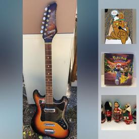 MaxSold Auction: This online auction features VTG Decca Electric Guitar, Scooby Doo Cardboard Stand-Up, Baseball Style Caps, Sports Trading Cards, Coca Cola Glasses, , VTG Tin Cans, Star Wars memorabilia and much more!