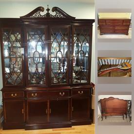 MaxSold Auction: This online auction features Pennsylvania House bedroom furniture, mid century desk, Greek Bousouki, butlers table, original signed art, embossed leather topped desk, Reed and Barton Sterling Silver Tea Set, burgled maple Wall Clock, and much more!