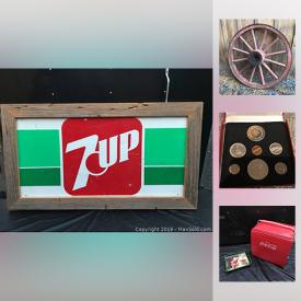 MaxSold Auction: This online auction feature Antique wagon wheels, milk cans, neon bar sign, Coke cooler, Percision oil heater, wooden household items. Collectibles such as Star Wars, diecast cars, coins and currency; stoneware crocks. Power tools such as a Mastercraft jonter and router set, Vintage advertising such as 7 Up sign, Neon Schmidts beer sign and tins. Casio keyboard, stand and stool. Finese sewing machine. Hockey gear and much more!