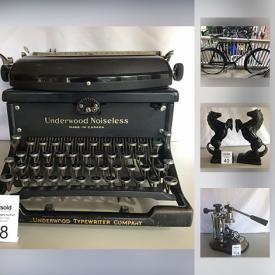 MaxSold Auction: This online auction features Underwood Noiseless Typewriter, Vintage Enamelware Teapot & Coffee Maker, Vintage English Ironstone Dishes, Pyrex Kitchenware, Vintage 1920's Hand-tinted Photograph, Wedgwood Queensware Porcelain Vase, Beauceware Art Pottery Dishes, Fiesta Tableware, Vintage Riviera Espresso Machine, Folk-art Wooden Rocking Horse and much more!