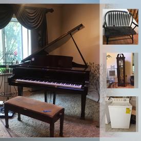 MaxSold Auction: This online auction features musical instruments such as Petrof baby grand piano, decor such as area rug, Howard Miller grandfather clock, and cast iron statue, furniture such as Guiseppe Arcese dining table and chairs, buffet, serving ware such as Lenox Christmas china and Lenox Christmas serving set, home appliances such as electric GE washer and DE dryer, and much more!