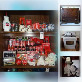 MaxSold Auction: This online auction features APPLIANCES: SAMSUNG fridge and range, Haier chest freezer, GE electric dryer and White Westinghouse washer. COLLECTIBLE: Coca Cola; HUGE ELEPHANT COLLECTION; large Bosson collection; large Swarovski animal collections; beer mugs/steins; Blue Mountain Pottery; souvenir spoons and plates; Avon. FURNITURE: Dining table, chairs, hutch and sideboard; vintage kitchen table and chairs; vintage bedroom pieces. ELECTRONICS: Vintage RCA console stereo, stereo components, Asus and HP computer sets, HP laptop; LG 47" Flat panel TV; Dimplex fireplace media center. ART: Limited edition, signed prints. SPORTING GOODS: Peugot bike, golf, baseball and fishing gear. Lots of shelving/storage/display units and much more!