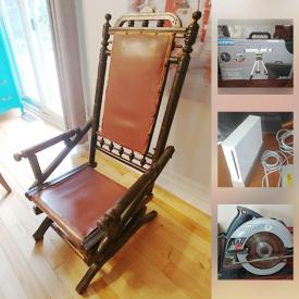 MaxSold Auction: This online auction features furniture such as leather upholstered rocking chair, tables, electronics such as Silvertone reel-to-reel machine and Panasonic HiDef zoom lens, power tools such as MasterCraft jigsaw and Skilsaw circular saw, yard maintenance items such as Worx leaf blower and Black & Decker electric trimmer, home electronics such as Bissel carpet cleaner and Delonghi dehumidifier, gaming items such as Wii console, Wii Zapper crossbow, and Wii steering wheel, clothing such as silk Japanese kimono and suede cowboy boots, PC games such as Far Cry and Delta Force and much more!