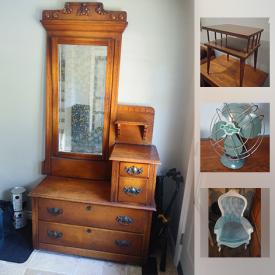 MaxSold Auction: This online auction features furniture such as antique mirrored dresser, dining tables, and oak chairs, decor such as vintage coloured glass window, original watercolour by Pauline Hall, antique cheese box, and table lamps, collectibles such as 1877 Pictorial Bible, vintage Barrel of Monkeys and army men, and more!