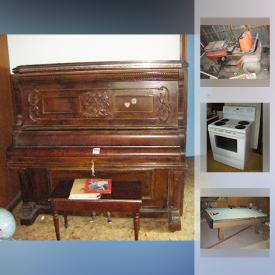 MaxSold Auction: This online auction features Lawn Tractor, Snowblower, Shop-Vac, Maytag Washer, Maytag Dryer, Vintage Skis and Poles, Dehumidifiers, Camping Gear, Children's Toys and Games, Upright Piano and Bench, Costume Jewelry, Pool Table, and much more!