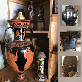 MaxSold Auction: This online auction features International Art and Decor such as an African carving, masks and fabric art; Collectible steins and Japanese dolls. An Antique shaving and dental chair. Vintage Chinese cabinet. Russian birch bark tea set and much more!