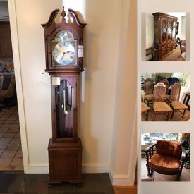 MaxSold Auction: This online auction features a Colonial grandfather clock. Furniture such as an octagonal dining table, dining room suite, bedroom suites, 2 sofas, many occasional tables including antique side tables. China such as Noritake and Princess House tea sets; Haviland and Royal Sovereign 'Blue Rose' dish sets. Gorham wine glasses and cut glass. Art such as stone figurines and a set of matching pictures. Collectible brass candlesticks and 78 records. Living Home and GE window AC units. NBA ProSlam ready to install BB hoop and stand. Power tools, ladders. Yard and Garden tools and birdbaths. Wooden rowboat and fishing poles, reels, tackle and much more!