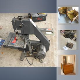 MaxSold Auction: This online auction features Bench Band Saw, Drill Press, Air Conditioner, Bike, Lawn Mower, Microwave, MCM Side Tables, Decor Mirror, Bombay company hall table, and much more!