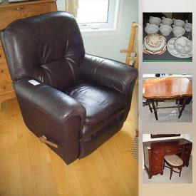 MaxSold Auction: This online auction features a Sadler teapot, wicker patio furniture, vintage round side table, recliners, handmade milking stool, proprane grill stove, slow cooker, waffle iron, pull out sofa, and much more!