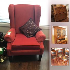 MaxSold Auction: This online auction features furniture such as stools, shelving, cabinets, loungers, patio furniture, pine table and chairs, wingback chairs, sofa, end tables, art, casserole dishes, small kitchen appliances and other kitchenware, books, gameboy, PS2, router and phone, DVDs, mixing stations and much more!