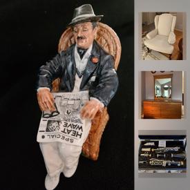 MaxSold Auction: This online auction features Royal Doulton Figurines, Mickey Rooney Autobiography - Signed First Edition, Tea Cups and Saucers, Gone With The Wind" Plates, Cat in The Hat Dr. Suess Hallmark Keepsake Christmas Ornament, Wingback Chair, and much more!